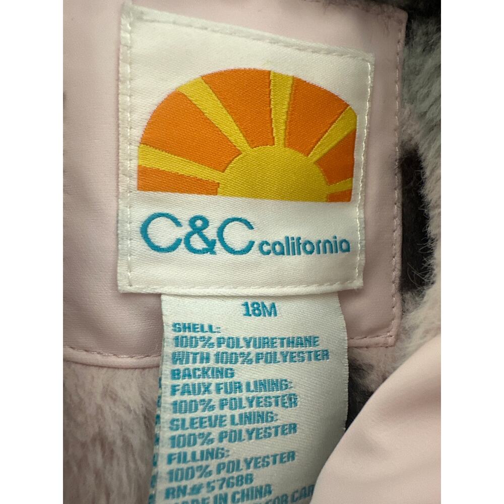 C&C California Black and Cream Patterned Fleece lined rain coat Sz 18M - Picture 4 of 5